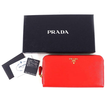 Prada 1Ml506 Vitello Move Logo Hardware Round Zip Leather Long Wallet Lacca1 Red With Box And Dust