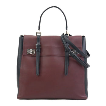 Prada Handbag Shoulder Bag Leather Burgundy Black Silver