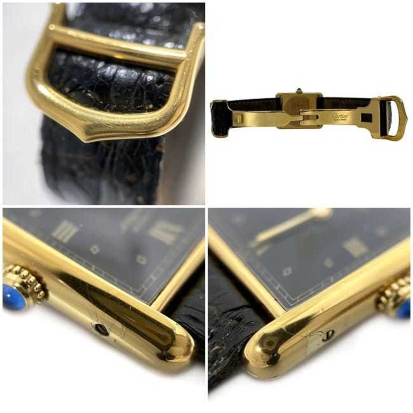 Cartier Must Tank Lm Vermeil Watch F-24337 Black Gold W1001254 Stainless Steel Gp Leather Quartz