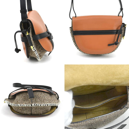Loewe Shoulder Bag Gate Small Leather Tweed Brown X Black