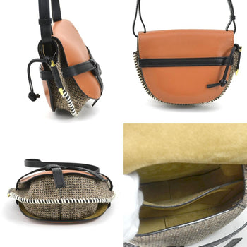 Loewe Shoulder Bag Gate Small Leather Tweed Brown X Black