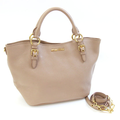 Miu Miu Miu Madras Handbag Rn0886 Dark Beige Leather Shoulder Bag