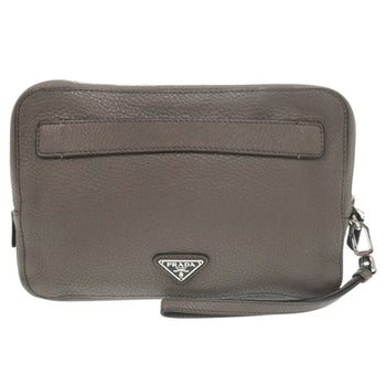 Prada Triangle Logo Leather Gray Second Bag Clutch 0188 Prada