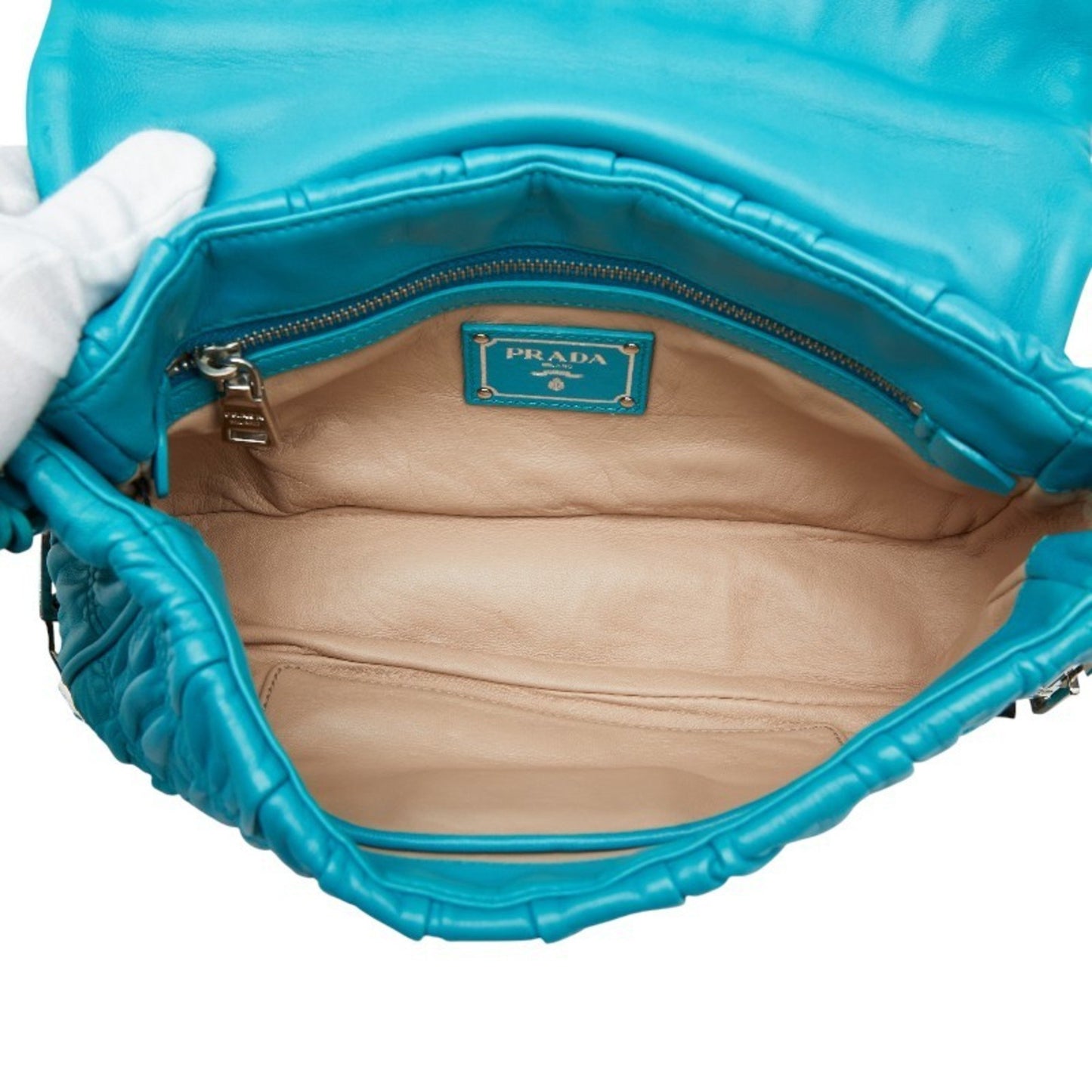 Prada Nappa Gaufre Chain Shoulder Bag Bt0939 Blue Leather