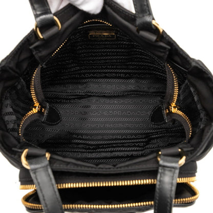 Prada Triangle Logo Plate Handbag/Shoulder Bag 2Way 1Bg308 Black Nylon Leather