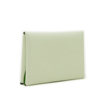 Hermes Calvi Duo Verso Business Card Holder/Card Case Epson Vert Fizz Yucca W Engraved