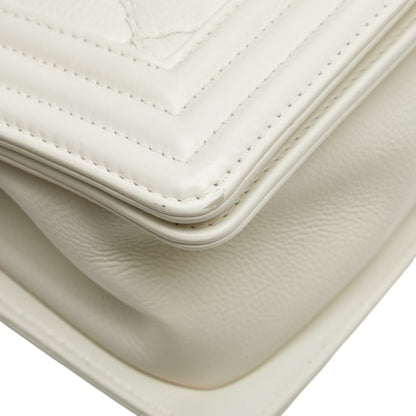 Chanel Matelasse Boy Chanel Coco Mark Chain Shoulder Bag White Leather
