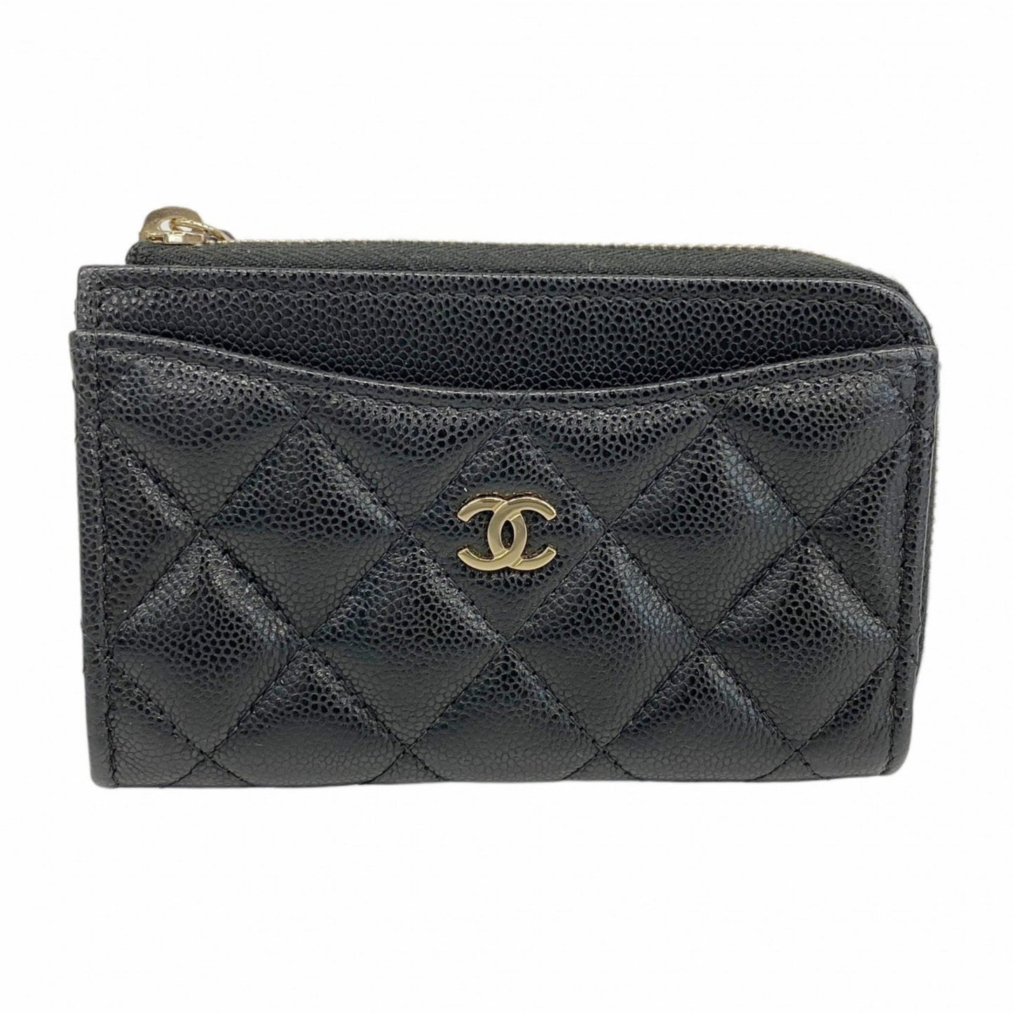 Chanel Wallet/Coin Case Matelasse Caviar Leather Black Champagne