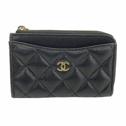 Chanel Wallet/Coin Case Matelasse Caviar Leather Black Champagne