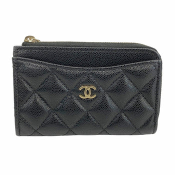 Chanel Wallet/Coin Case Matelasse Caviar Leather Black Champagne
