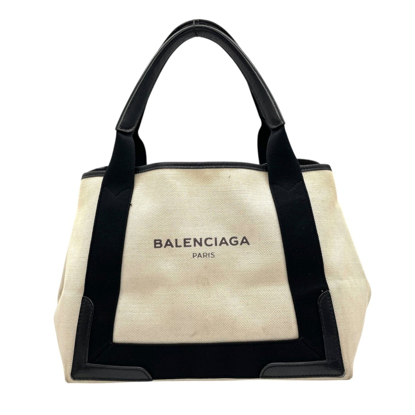 Balenciaga Cabas Handbag Tote Bag In White And Black Canvas With Leather Pouch