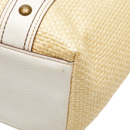Coach Basket Bag Tote M05K-113 Beige White Straw Leather