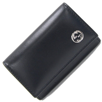 Gucci 6-Key Case Interlocking G 115225 Black Leather Key Ring