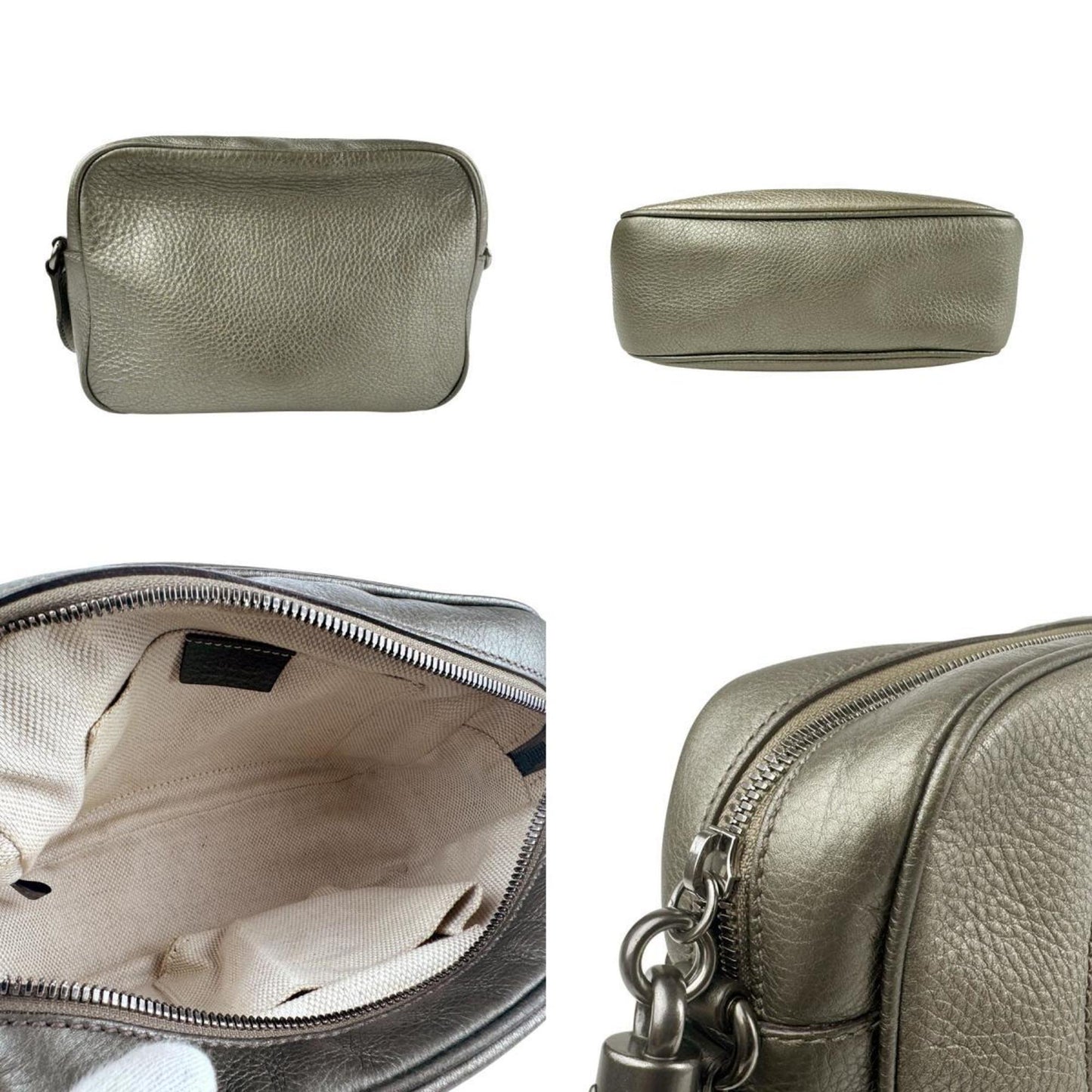 Gucci Soho Shoulder Bag In Grey Gold And Khaki Gray Leather