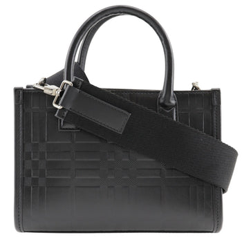 Burberry Embossed Check Handbag Shoulder Calf Black 2Way