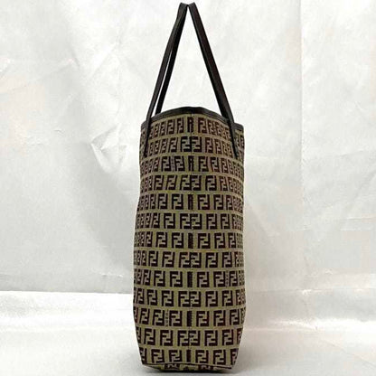 Fendi Tote Bag Ec-21844 Beige Brown Zucchino Canvas Leather Fendi Ff