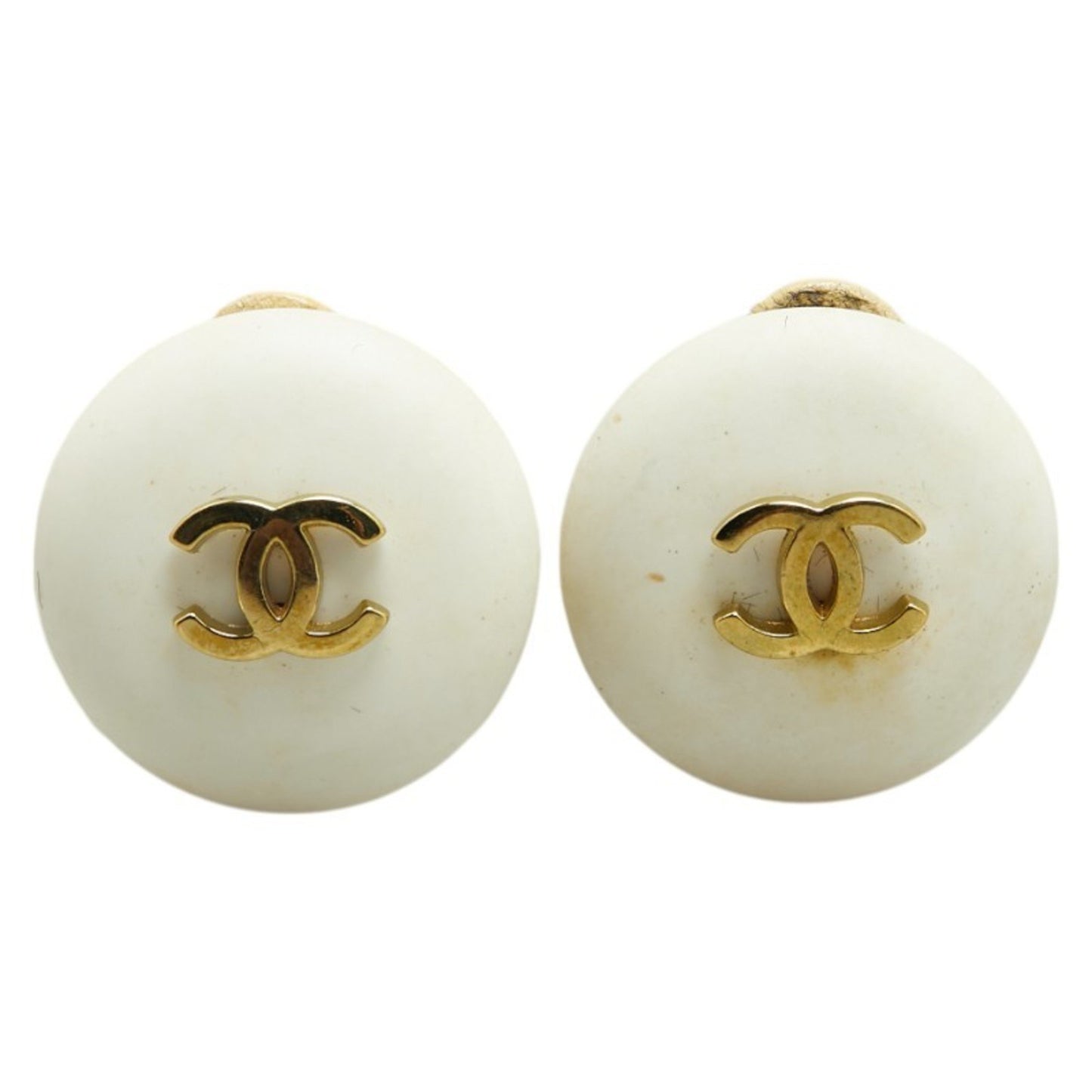 Chanel Coco Mark Earrings White Gold Plated Resin