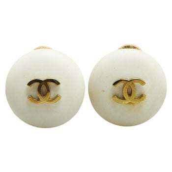 Chanel Coco Mark Earrings White Gold Plated Resin