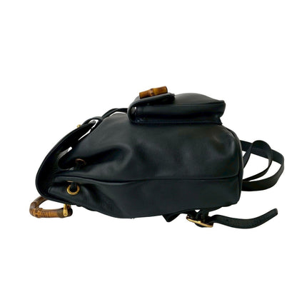 Gucci Bamboo Turnlock Leather Rucksack/Daypack In Dark Navy