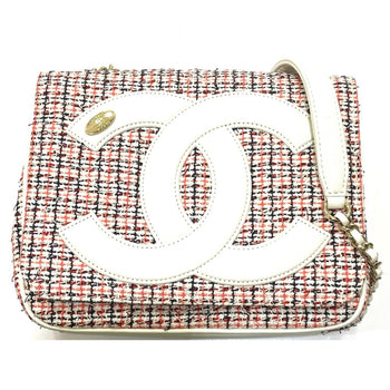 Chanel Cc Coco Mark Flap Pochette Bag Chain Shoulder Leather Tweed