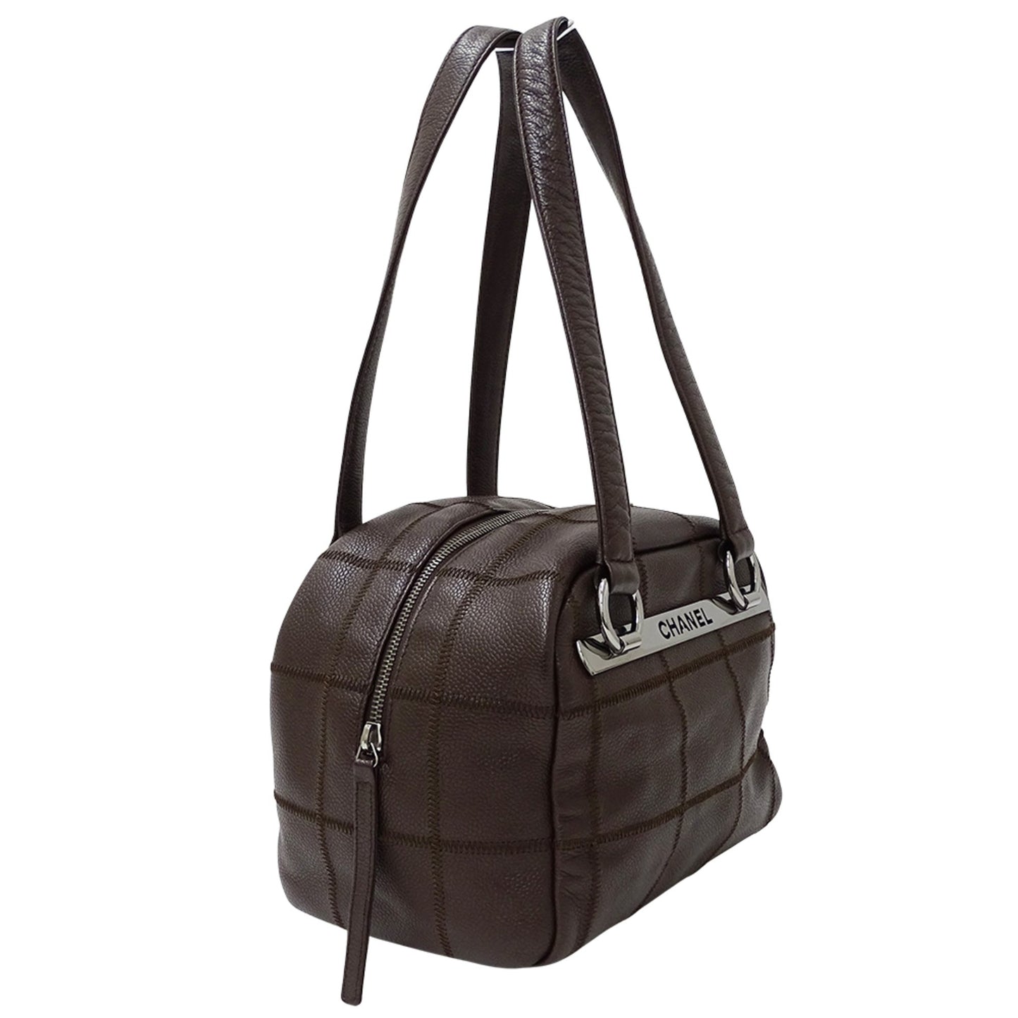 Chanel Chocobar Women'S Handbag/Shoulder Bag In Brown Caviar Leather With Silver Hardware