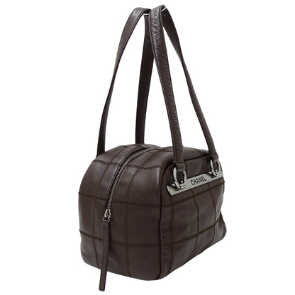 Chanel Chocobar Women'S Handbag/Shoulder Bag In Brown Caviar Leather With Silver Hardware