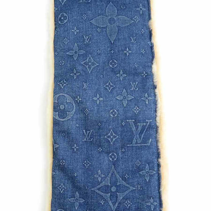 Louis Vuitton Louis Vuitton Stole/Scarf Echarpe Shearling Denim Cotton Sheepskin Blue Beige