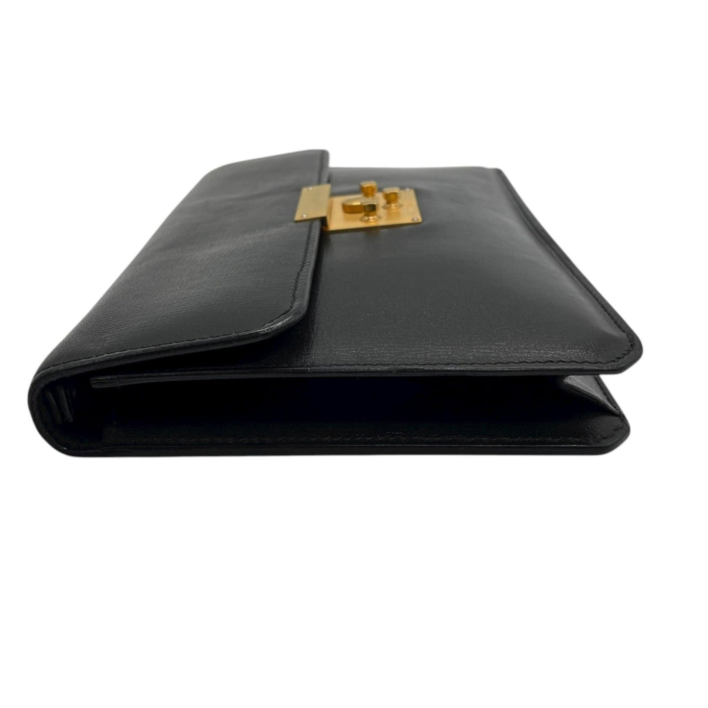 Valextra Clutch Bag/Second Bag In Black Leather With Gold Hardware