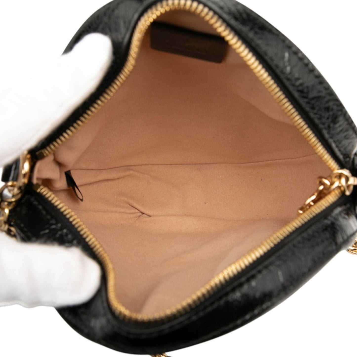 Gucci Ophidia Gg Marmont Mini Round Chain Shoulder Bag 550618 In Black Patent Leather