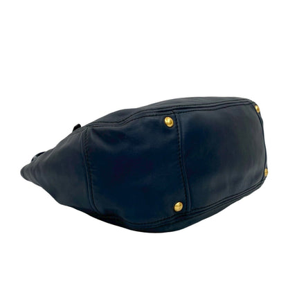 Prada Prada Gold Logo Hardware Leather Genuine Tote Bag Handbag Semi-Shoulder Navy Blue 33-10