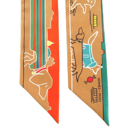 Hermes Les Chiens Parisiens Parisian Dog Silk Twilly Scarf/Muffler