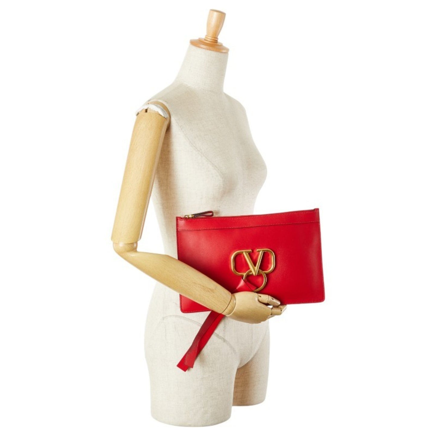 Valentino Garavani V-Ring Clutch Bag In Red Leather