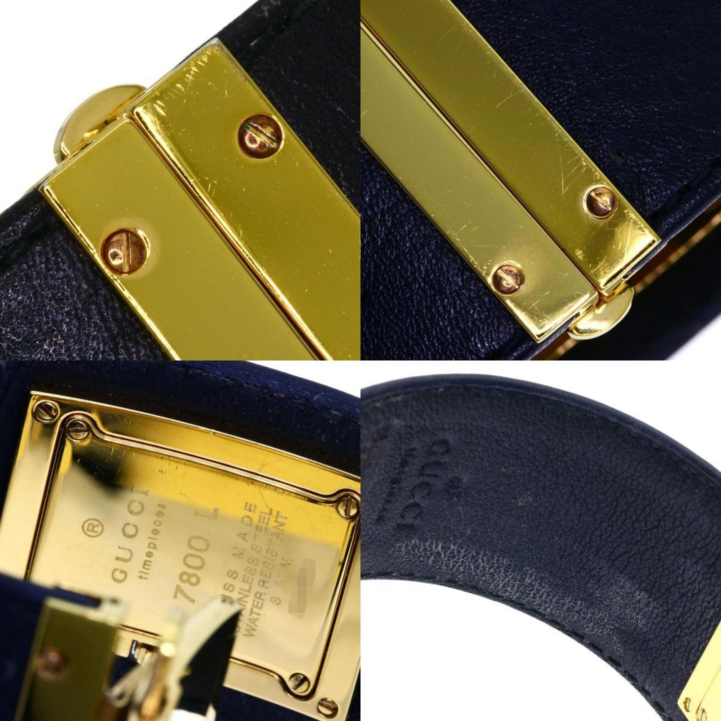 Gucci 7800L Square Face Watch Gp/Leather