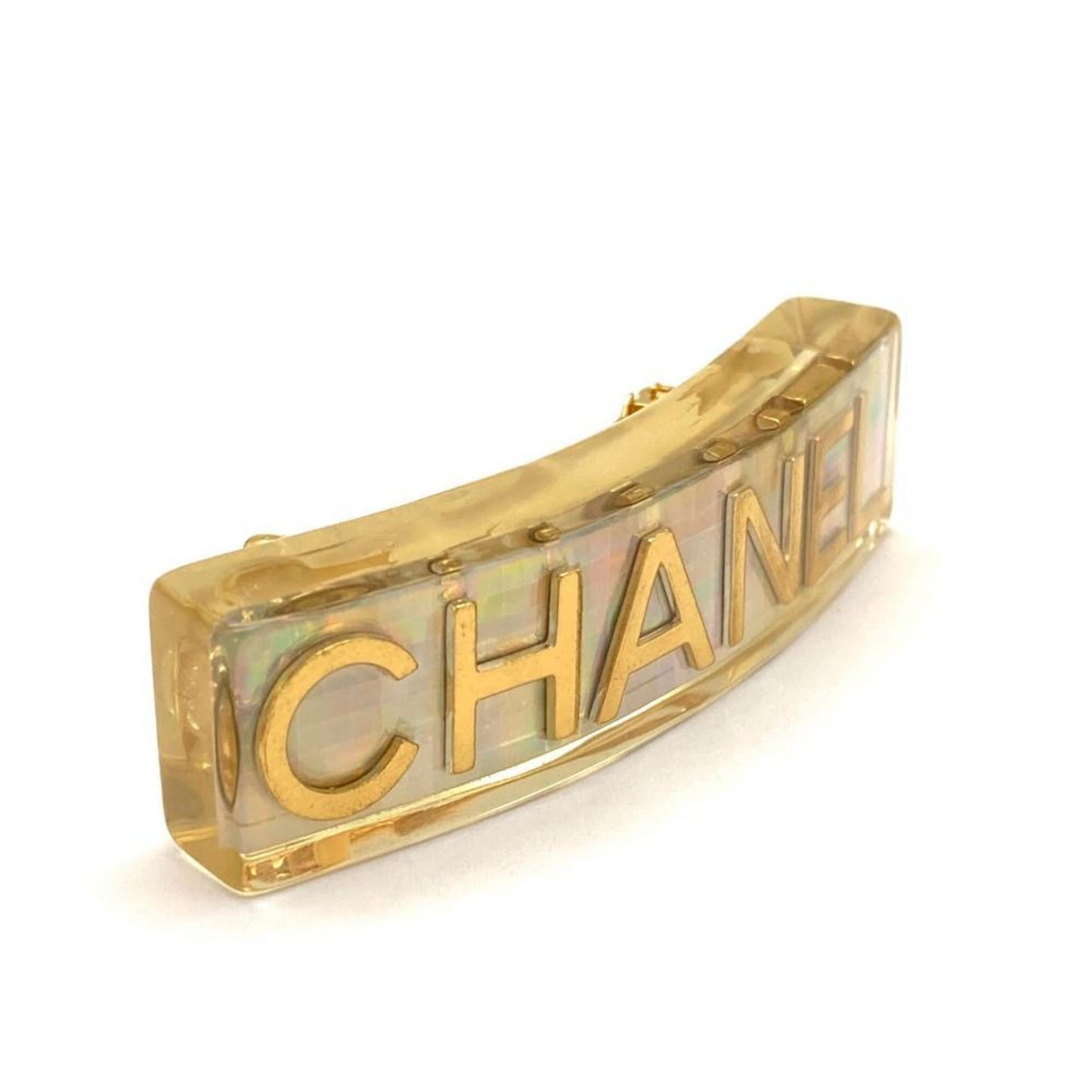 Chanel Barrette Hair Clip Plastic 97P Engraved Clear Hologram Prism
