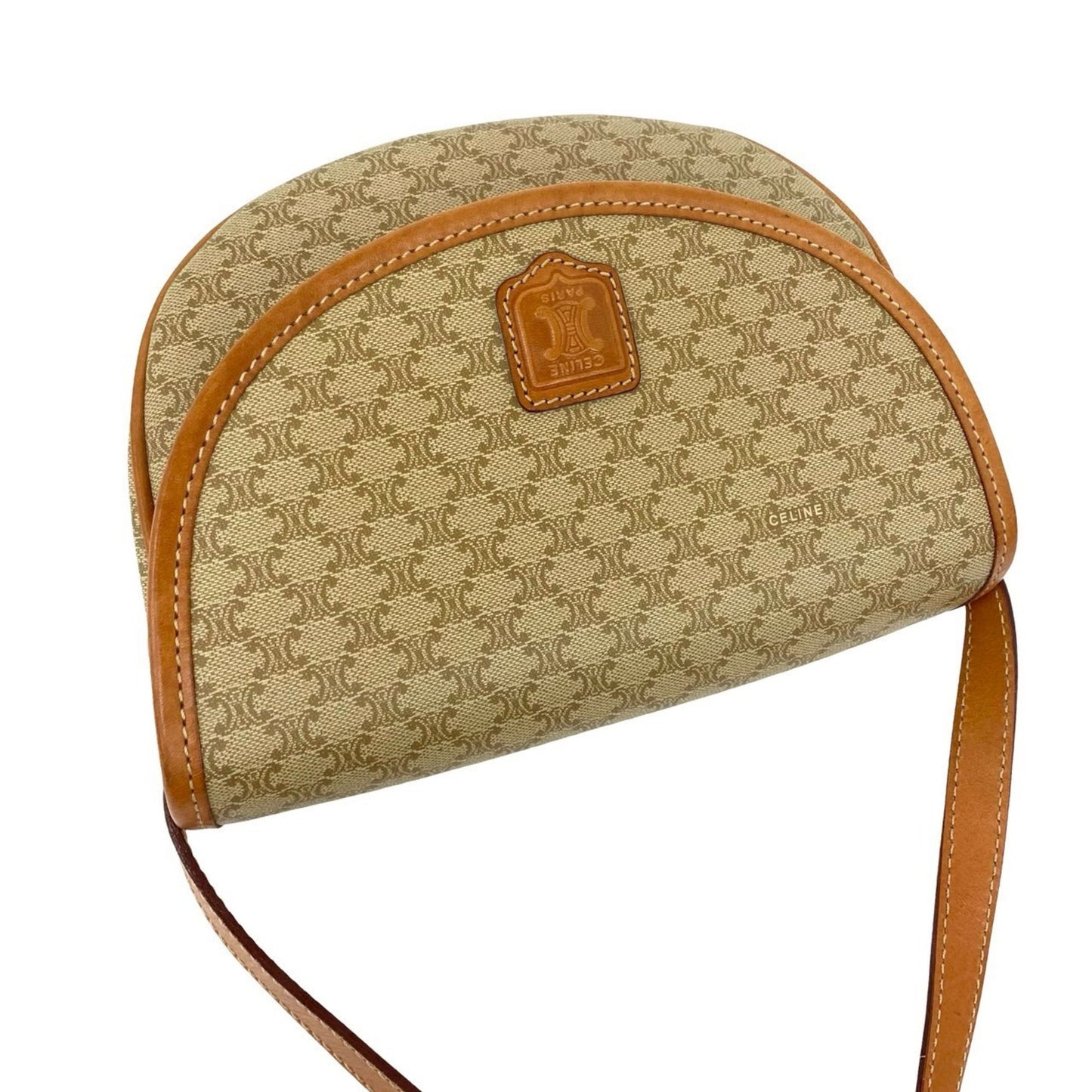 Celine Macadam Blason Triomphe Logo Leather Shoulder Bag In Beige