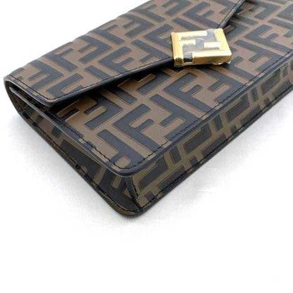 Fendi 2-Way Chain Shoulder Bag Brown Ff Diamond Zucca 8M0488 F-20403 Leather Fendi Flap Embossed