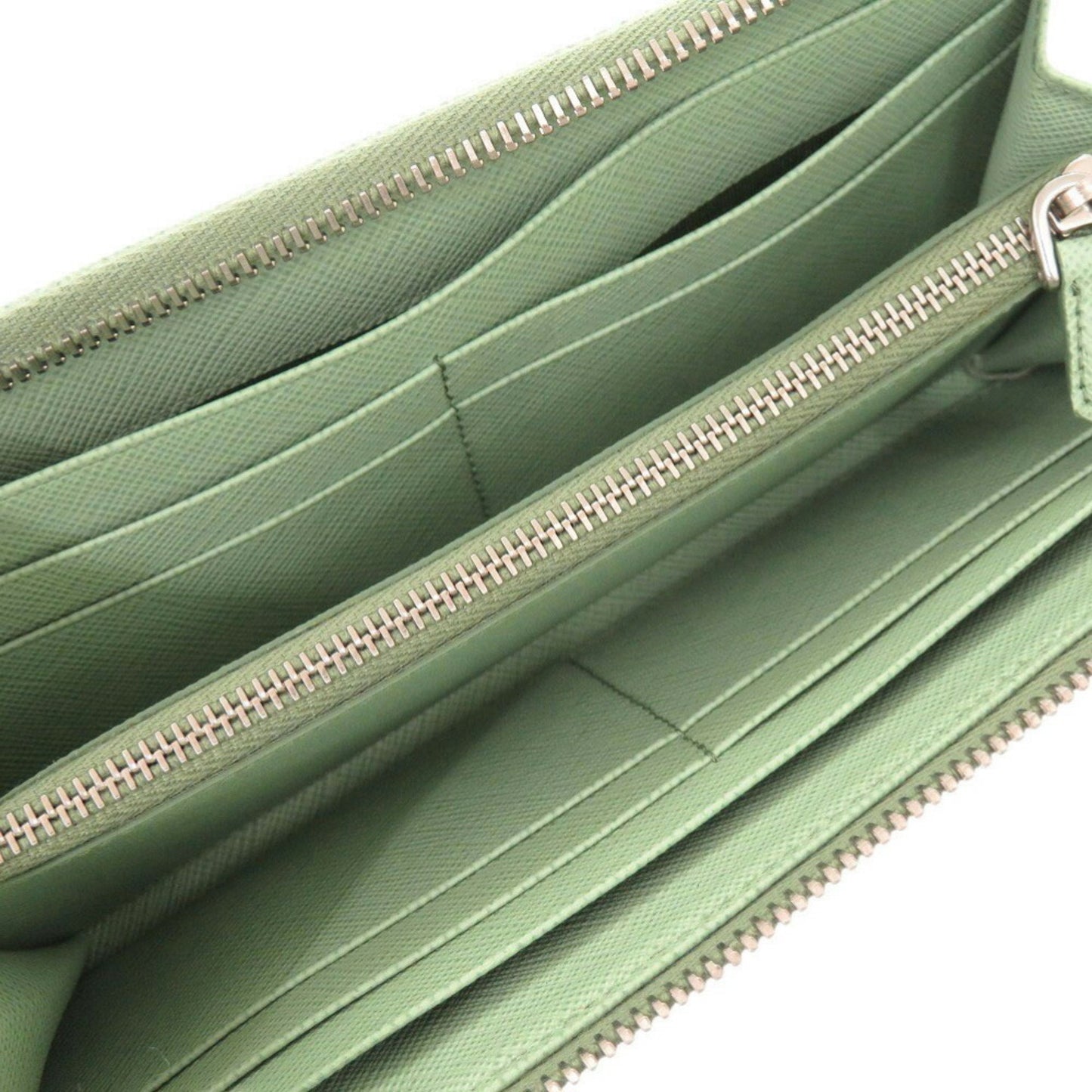 Like New Prada Saffiano Green L-Shaped Long Wallet 0372Prada