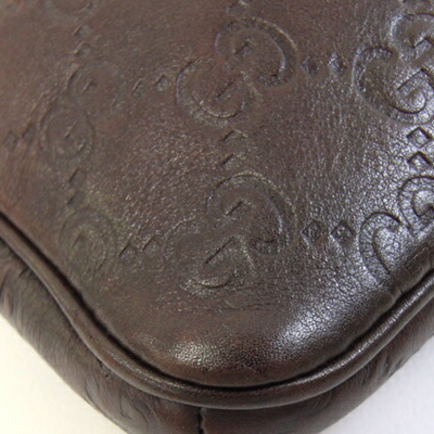 Gucci Shoulder Bag Guccissima 141863 Dark Brown Leather Pochette Crossbody Gg