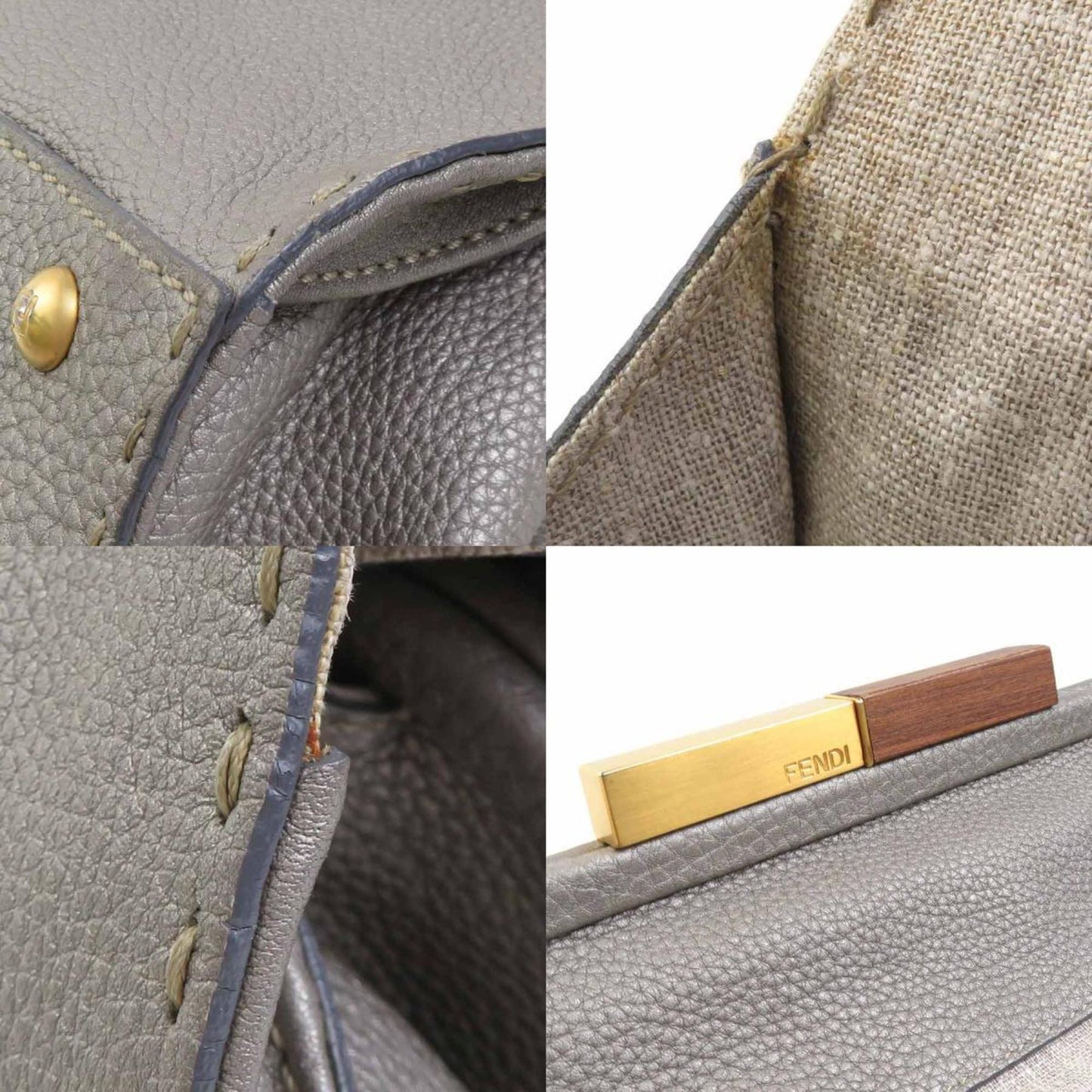 Fendi Handbag Selleria Leather Grey Gold