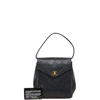 Chanel Matelasse Coco Mark Handbag Tote Bag Black Lambskin