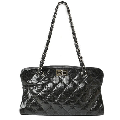 Chanel Tote Bag Chain Patent Leather Quilted Stitch Black