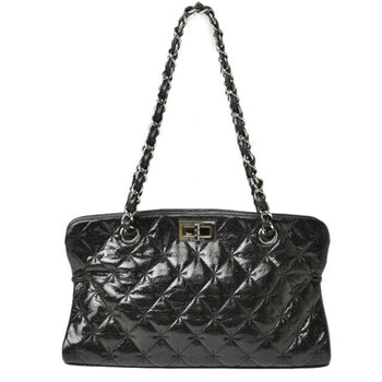 Chanel Tote Bag Chain Patent Leather Quilted Stitch Black