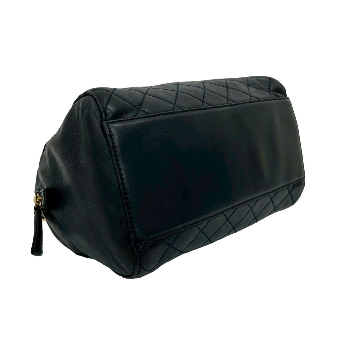 Prada Triangle Logo Quilted Leather Chain Handbag/Mini Boston Bag Navy 21982