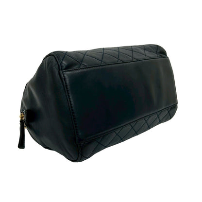 Prada Triangle Logo Quilted Leather Chain Handbag/Mini Boston Bag Navy 21982