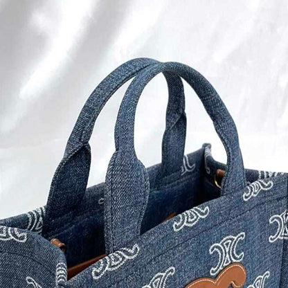 Celine 2-Way Cabatais Bag F-23699 In Blue And Brown Triomphe (199162Fed.07At) Denim