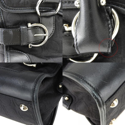 Salvatore Ferragamo Handbag Ex-21 4913 Gancini Canvas Leather Black Shoulder Bag