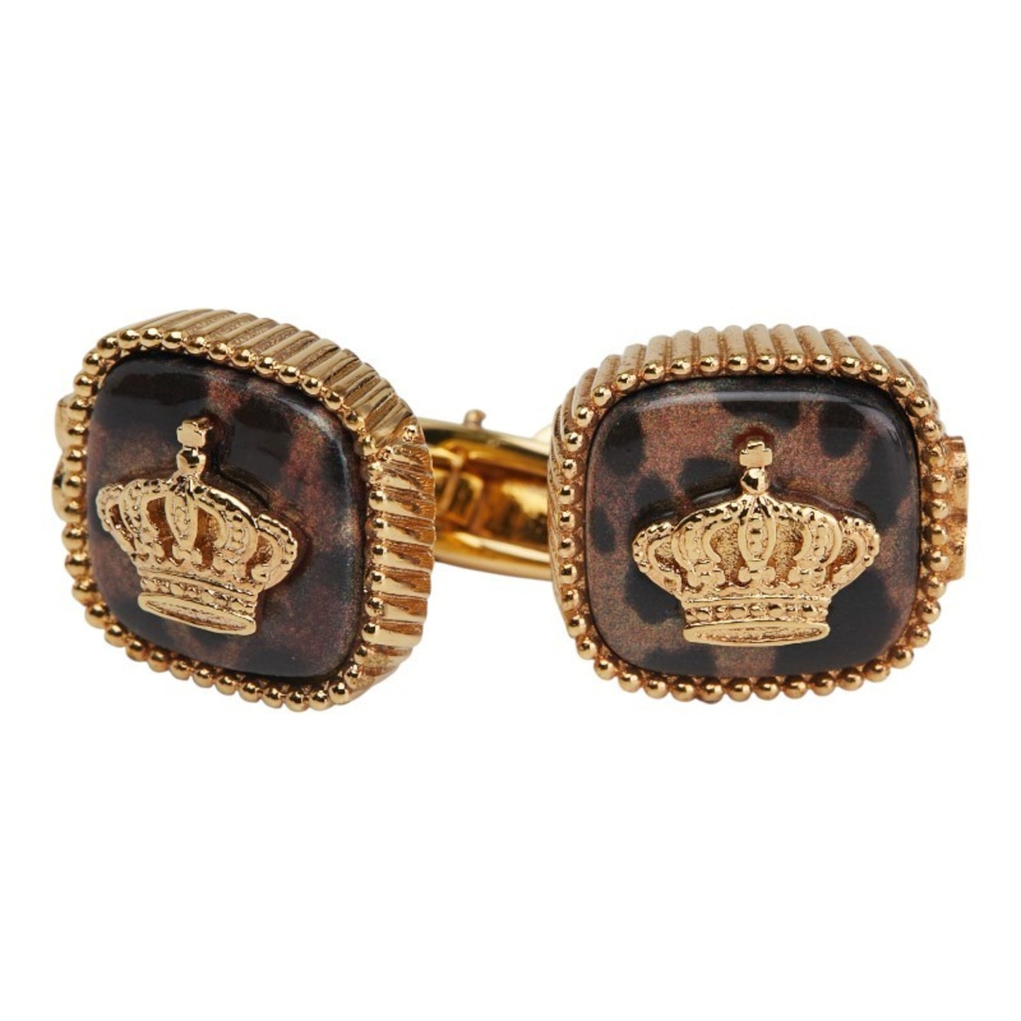Dolce & Gabbana Crown Leopard Motif Square Cufflinks In Gold