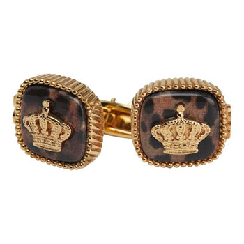 Dolce & Gabbana Crown Leopard Motif Square Cufflinks In Gold