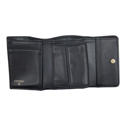 Chanel Matelasse Boy Chanel Coco Mark Bifold Wallet Black Caviar Skin