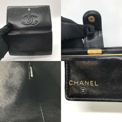 Chanel Caviar Skin Leather Bi-Fold Long Wallet Black